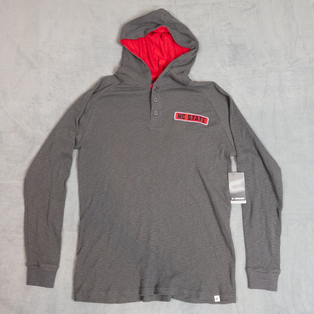 Colosseum NC State Hoodie Men XL Grey New Waffle Knit Henley Wolfpack NCAA